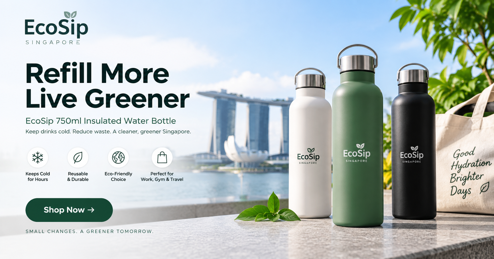 EcoSip 750ml insulated reusable water bottles in Singapore